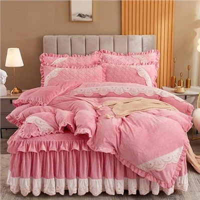 Set Clawr Duvet Sgert Gwely wedi'i frodio